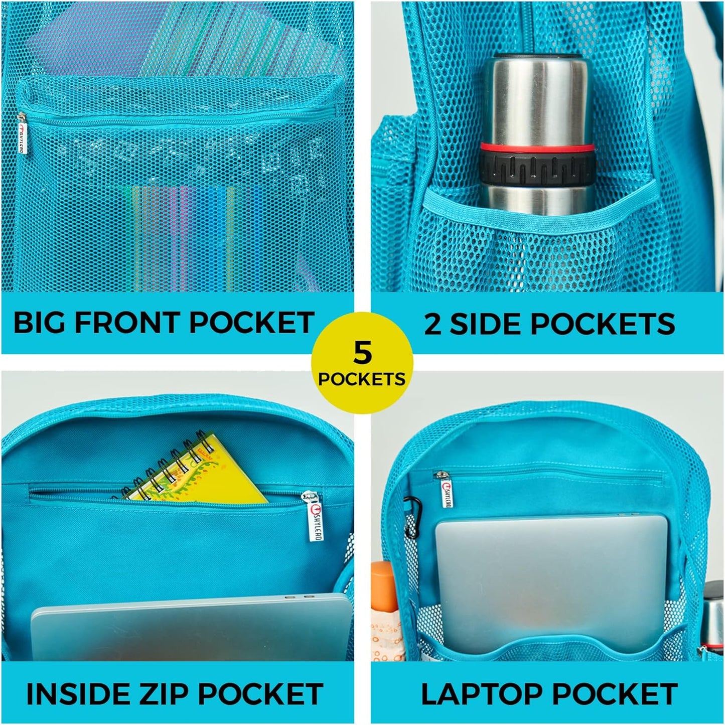 SHYLERO Mesh Backpack XXL (36L) - Lightweight Heavy-Duty Clear Backpack Made of Reinforced 3D Mesh - H19.6 xW15 xD7