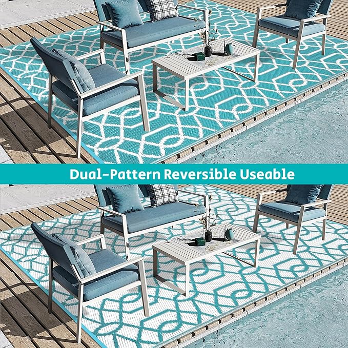 HEBE Outdoor Rug 6'x9' for Patios Waterproof Clearance Reversible Patio Mat Plastic Straw Rug RV Camping Mat Outside Area Rug Carpet for Camping RV,Porch,Deck,Balcony,Camper,Backyard