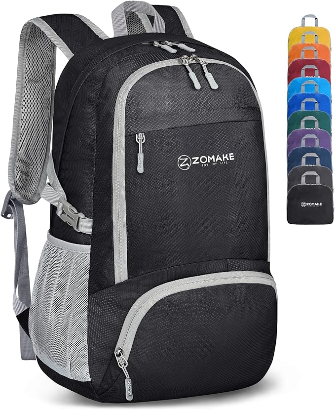 ZOMAKE Lightweight Packable Backpack 30L, Foldable Hiking Backpacks Water Resistant Compact Folding Daypack for Travel(Black)