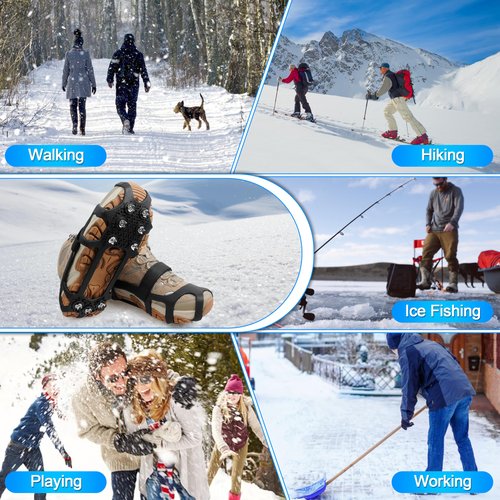 Ice Cleats Snow Traction Cleats Crampons for Shoes, Anti-Skid Overshoe 9 Studs Stainless Steel Grippers Slip-on Stretch Footwear for Walking Jogging Hiking Mountaineering Ice Snow Grips(Large)
