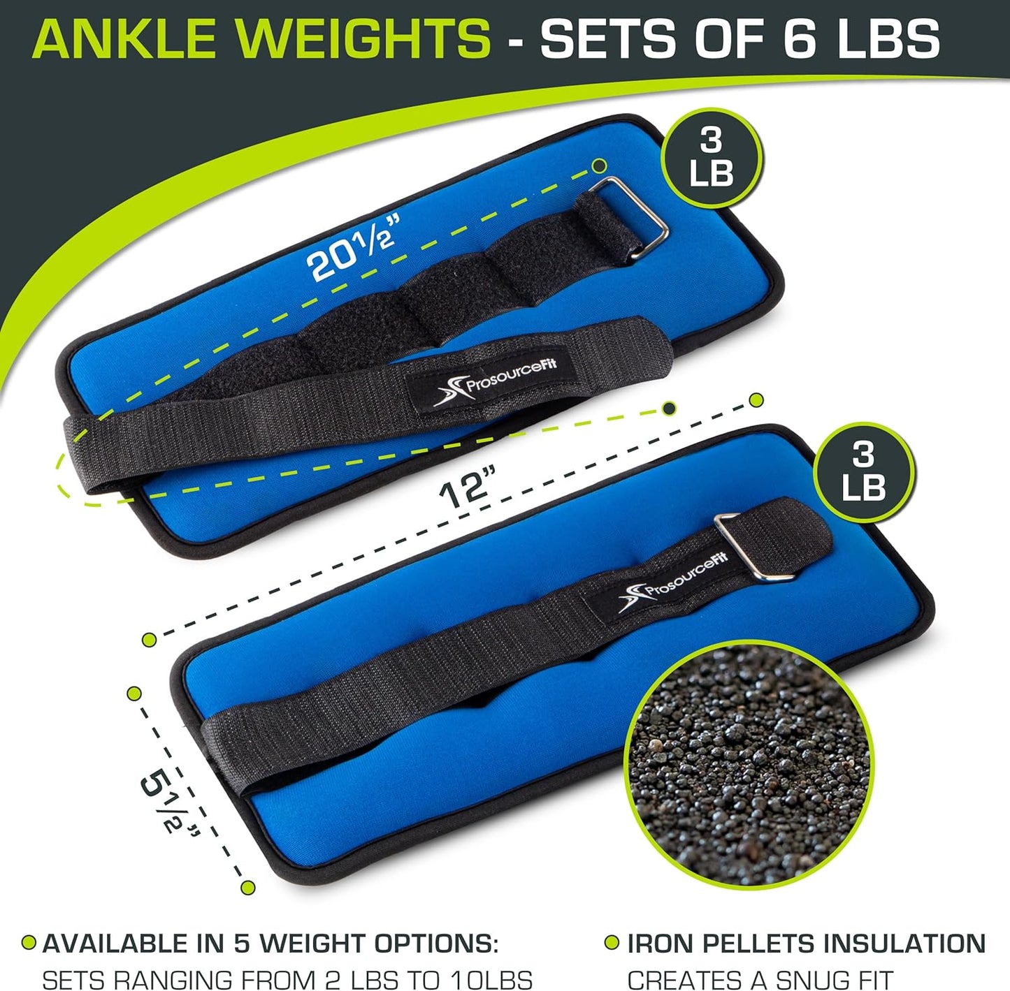 ProsourceFit Ankle/Wrist and Arm/Leg Weights Set of 2, Adjustable Strap 1 lb-5 lb, Adjustable Weight 15 lb, 10 lb, 7 lb for Men and Women