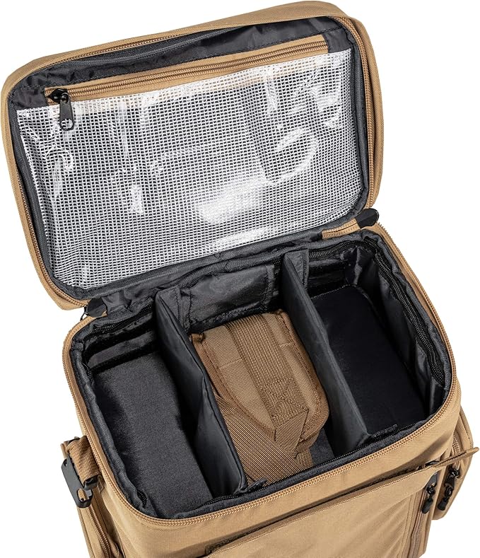 ‘Apollo2’ Tactical Handgun Rolling Range Bag with Wheels Pistol Case Gun Range Backpack Box for Shooting Gear, Ammo, Hunting Supplies, Firearms Storage