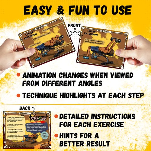 OrangeX Lenticular Workout Cards – Holographic Animated Exercise Guide for 6 Major Muscle Groups, with Tips, Challenges & Beginner-Friendly Weight Training Breakdown
