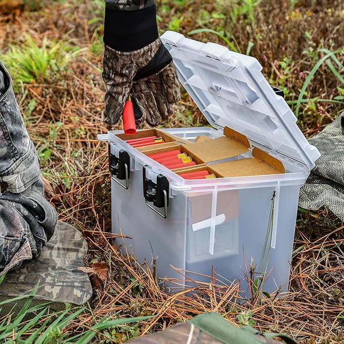 Sheffield 12767 4-Pack XL Ammo Storage Box, Stackable .50 Cal Field Boxes, Water and Dust Resistant, Lockable Storage Box with Handle, Heavy Duty Protection for Hunting Gear, Made in the USA, Frost