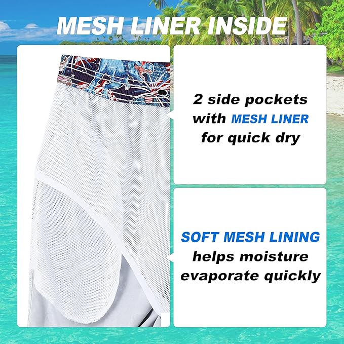 Mens Swim Trunks Quick Dry Board Shorts with Mesh Lining, Breathable Surf Beach Shorts Swimwear Bathing Suits