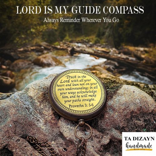 Trust in The Lord -Proverbs 3: 5-6 Engraved Compass, Graduation Gifts for Him, Birthday Gifts for Son, Husband, Inspirational, Motivational, Christmas, 2025 Unique Office Decor, Greeting Card Included