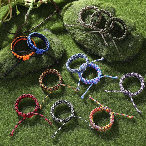 Remuuly 100 Pcs Survival Paracord Bracelet Adjustable Friendship Braided Bracelets Camo Paracord Bracelet Army Party Favors Parachute Cord for Men Outdoor Camping Climbing Gift