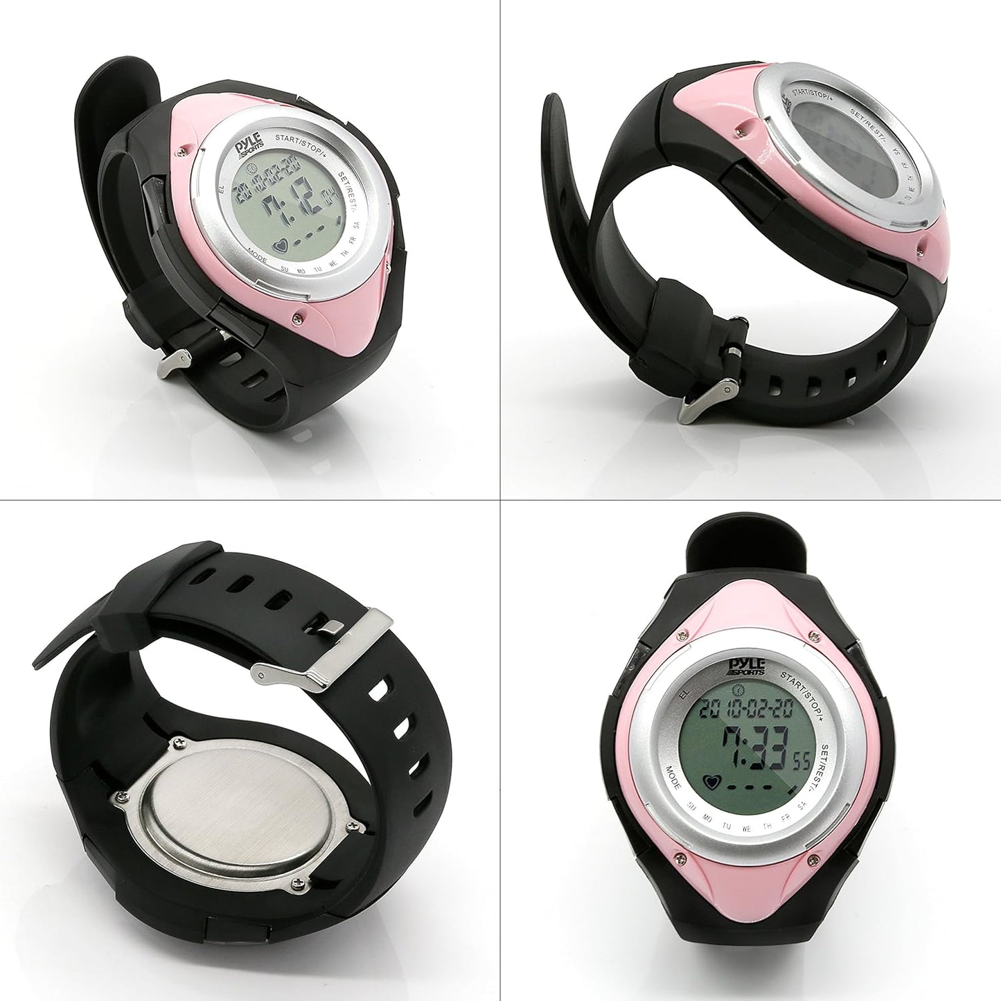 Pyle Fitness Tracker Watch with Heart Rate Monitor, Healthy Wristband Sports Pedometer Activity Tracker Steps Counter Stop Watch Alarm Water Resistant - with Calorie Counter and Target Zones (Pink)