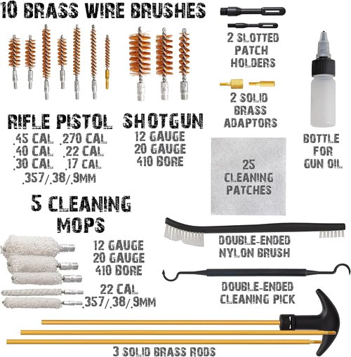 Deluxe Gun Cleaning Kit with Registered Trademarked Aluminum Bullet Shaped Storage Case, Cleaning Tools to Effectively Maintain Handguns, Shotguns and Rifles.