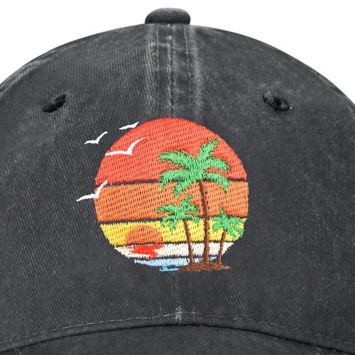 Betyiwling Palm Tree Baseball Cap for Women Men Embroidery Adjustable Washed Distressed Trucker Hat