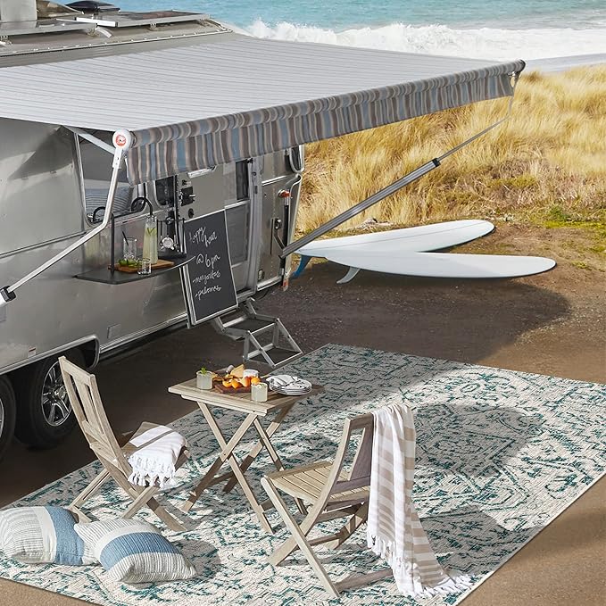 JONATHAN Y SMB105C-8 Estrella Bohemian Medallion Textured Weave Teal/Gray 8 ft. x 10 ft. Indoor/Outdoor Area Rug Coastal, Traditional, Transitional, Perfect for Backyard, Patio, Porch