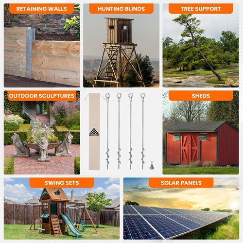Earth Anchors - 24" Set of 4 Heavy Duty Ground Stakes with Drill Bit - Mobile Home, Shed & Swing Set Anchors - Tree & Awning Canopy Stakes