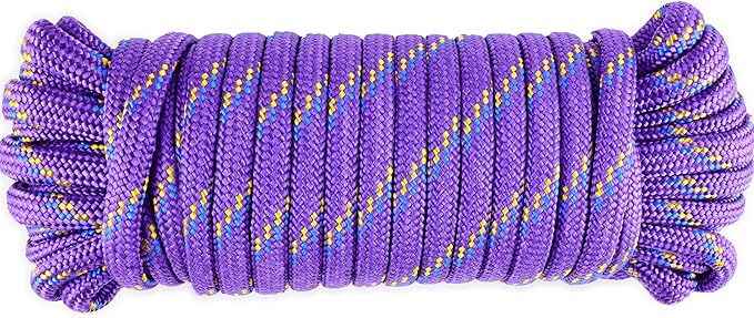 Wellmax Diamond Braid Nylon Rope, 3/8 in X 50 Foot, UV Resistant, High Strength and Weather Resistant - Purple