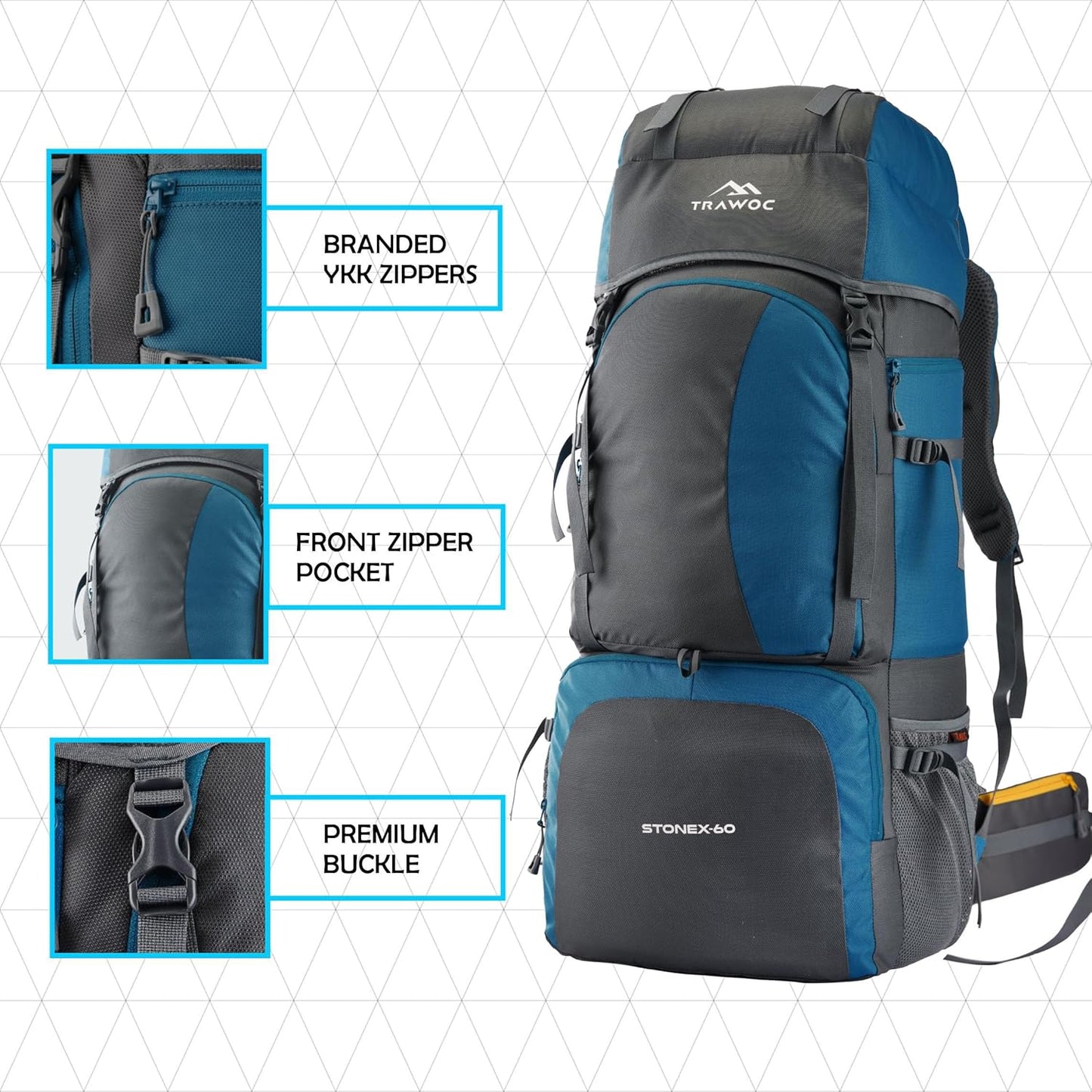 STONEX 60 Ltr Travel Backpack Trekking Rucksack bag for Men & Women Travel Camping Hiking Backpack, Sky Blue