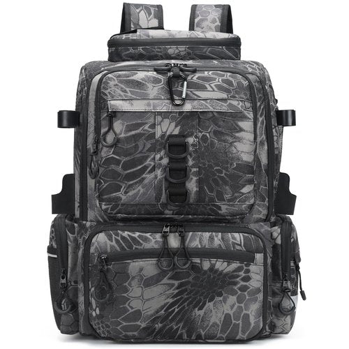 Rabjen Fishing Tackle Backpack, 45L Storage Waterproof Travel Bag Store Fishing Gear with Insulated Top Pocket