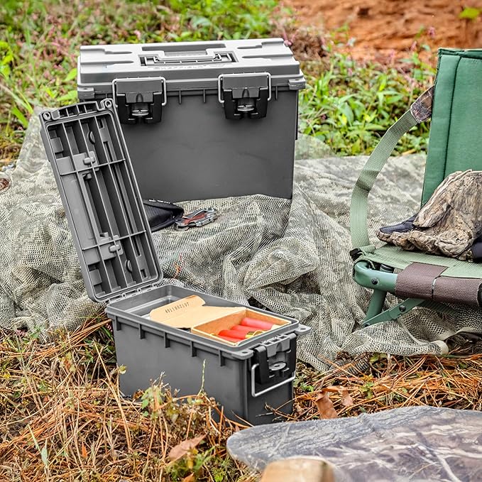Sheffield 12755 2-Pack Combo Ammo Storage Boxes, .30 Cal and .50 Cal Field Boxes, Water and Dust Resistant, Lockable Storage Box with Handle for Hunting Gear and Bullets, Made in the USA, Gray
