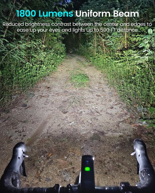 RAVEMEN K1800 Smart Bike Lights, Bright Bicycle Light with AI Night Riding Mode, Handlebar/Upside Down Mounted, Brightness Adjust, Auto On Off, Power Bank Feature, Daytime Intelligent Mode