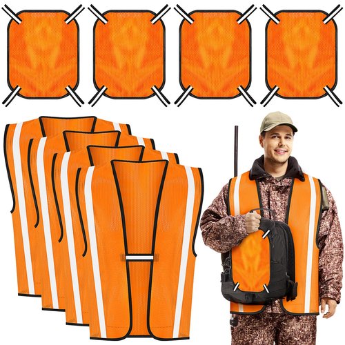 Copkim 8 Pcs Blaze Orange Mesh Hunting Vest and Panel Set High Visibility Mesh Panel Orange Hunting Vest for Men Women Hiking Backpack Camping Tents Blinds