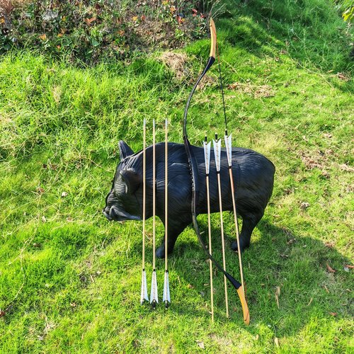 XTCXCARCHERY 32" Archery Wooden Target Practice Arrows with 5.9" Medieval Turkey Feather Fletching for Recurve &English & Traditional Longbow Hunting (Pack of 12) (White)
