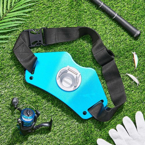 Leyndo Aluminum Fishing Belt Rod Holder Adjustable Fishing Fighting Waist Belt Padded Fishing Rod Waist, 1.8 in Inner Diameter(Blue)