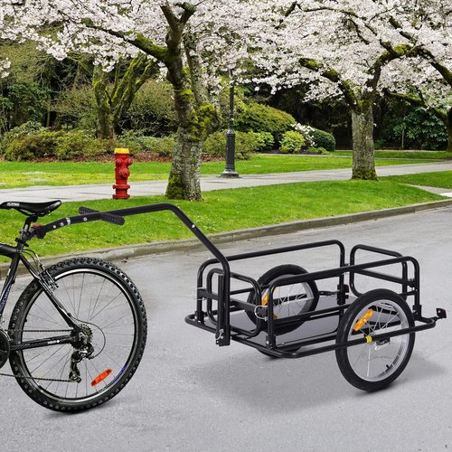 Aosom Bike Cargo Trailer, Bicycle Trailer, Heavy-Duty Bike Wagon Cart, Foldable Compact Storage, with Universal Hitch, 16" Wheels, 88 lbs. Capacity, Black