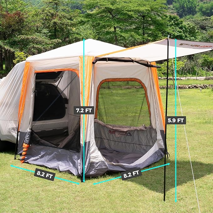 HEYTRIP SUV Tent for Camping with Poles Double Door Design SUV Camping Tent Waterproof Rainfly Car Camping Tent for Couples or Family