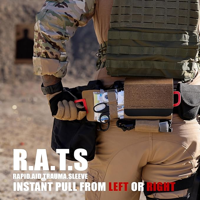 EVERLIT Rapid Aid Trauma Sleeve(Rats) EDC Trauma Kit, CAT GEN-7 Tourniquet QuikClot Gauze CE, Military Tactical IFAK for Bleeding Control (Black)