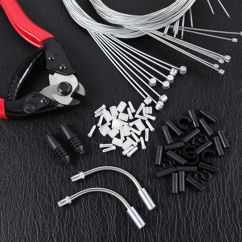 Lemecima 96pcs Bike Brake Cable Kit, Bicycle Shift Derailleur Cable Housing with End Caps, V Brake Noodle Cable, C-Clip, S-Hooks for Mountain BMX Road Bike