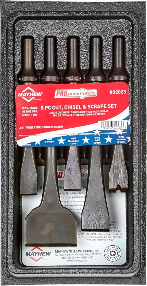 Mayhew Tools 32023 Pneumatic Cut, Chisel and Scraper Set, Black Oxide Finish, 5-Piece