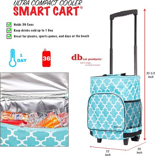 dbest products Ultra Compact Cooler Smart Cart, Moroccan Tile Insulated Collapsible Rolling Tailgate BBQ Beach Summer