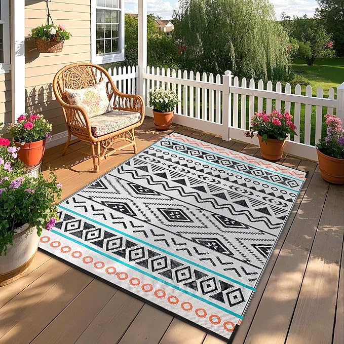 Outdoor Rugs Patio Camping Waterproof - 9x12 Plastic Straw Patio Rug Portable for Campers, Outside RVs Mat, Outdoor Area Carpet for Patios Clearance, Backyard Porch, Balcony, Picnic
