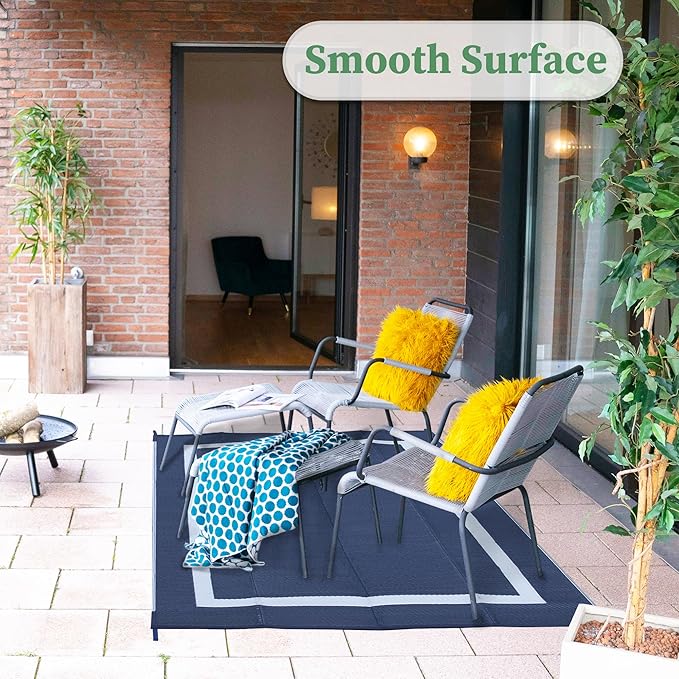 Ogrmar 8x10 FT Reversible Mats, Outdoor Rug for Patio Clearance, Waterproof Carpet, Plastic Straw Rug for Indoor Outdoor, Floor Mat&Rug for RV Porch Camping Backyard Deck Balcony Beach Trailer (Blue)