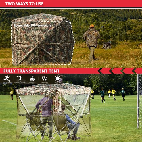 PHYSKE Hunting Blinds, Ground Blind See Through, Portable 2-3 Person, 270 Degree Pop-up Hunting Blind, Camouflage Hunting Blind for Deer & Turkey Hunting with Camouflage Cover(Standard)