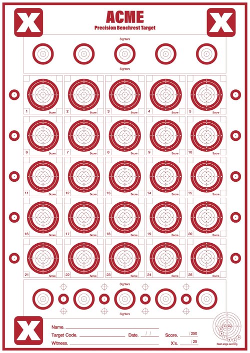 Generic Acme Precision Benchrest Targets 22lr - X-Shot Scoring Software Compatible - 50 Pack, Red