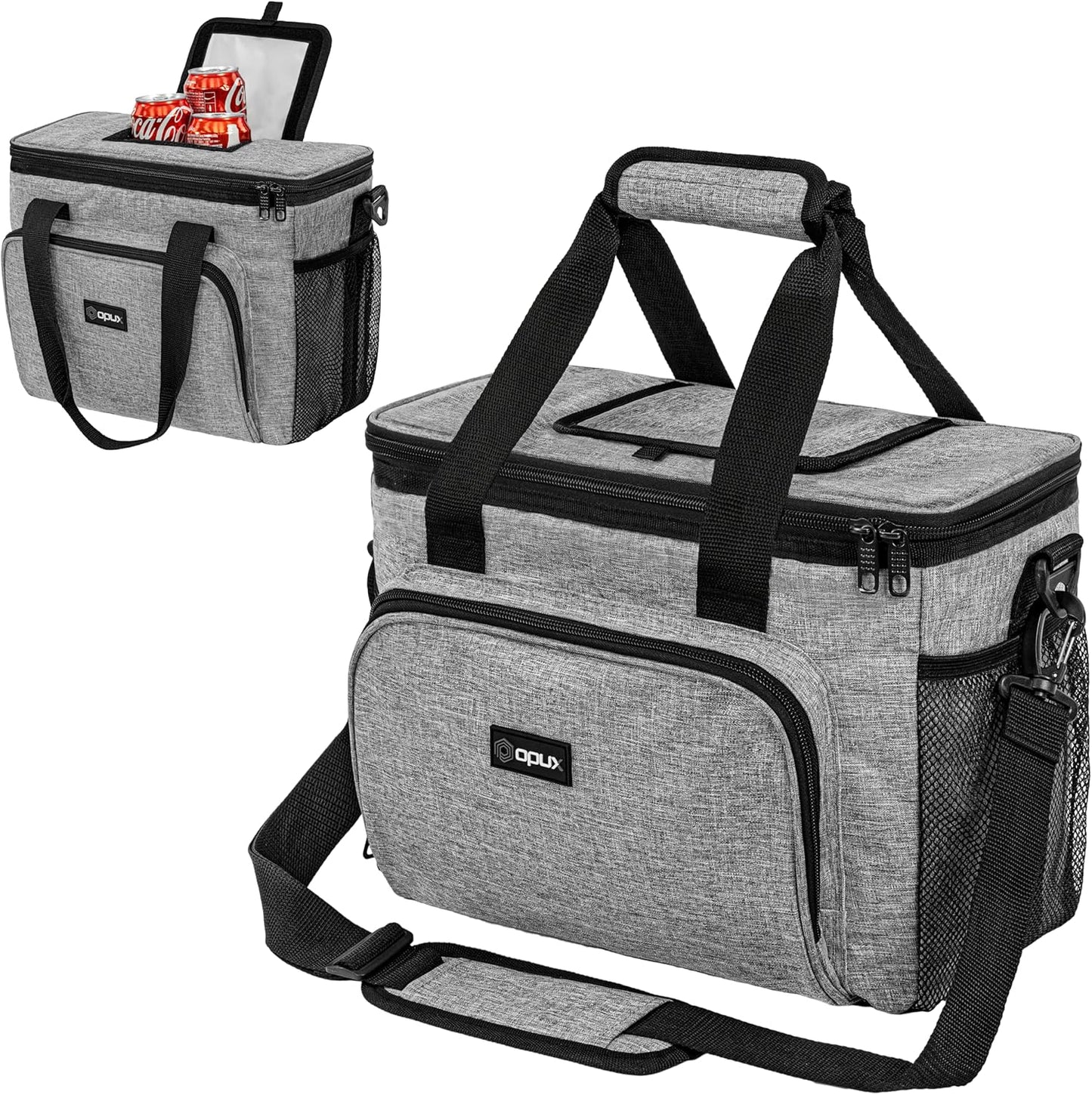 OPUX Soft Cooler Bag, Insulated Collapsible Lunch Cooler Bag for Men Work Camping Beach Travel, Portable Soft Sided Leakproof Waterproof Large Lunch Bag Box with Shoulder Strap 18 Cans, Heather Navy