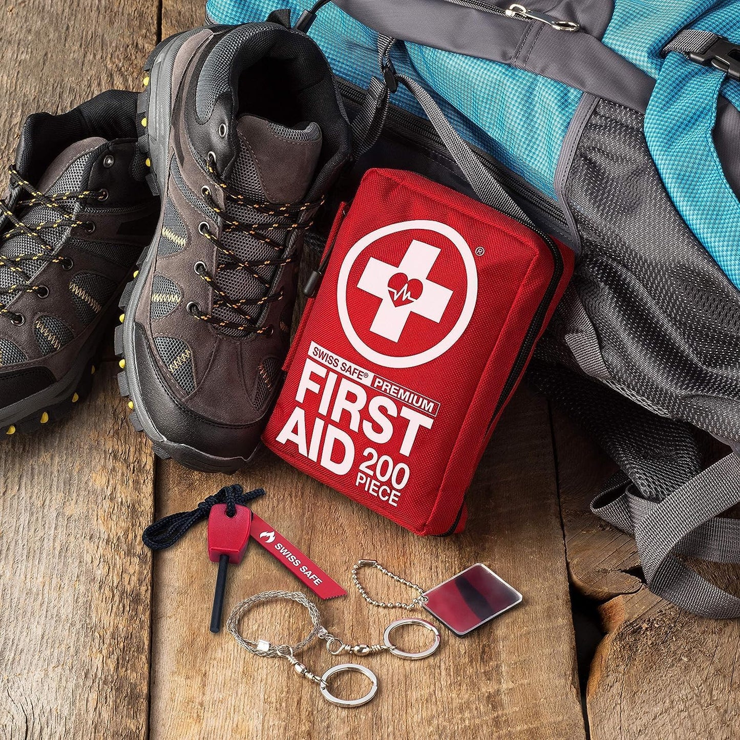 Swiss Safe 2-in-1 First Aid Kit for Car, Travel & Home, Businesses - Bonus Mini Kit for Medical Emergency Aid, Survival, Camping - 64 Piece, Travel FAK