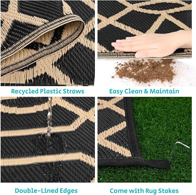 HEBE Outdoor Rug 6'x9' for Patios Waterproof Clearance Reversible Patio Mat Plastic Straw Rug RV Camping Mat Outside Area Rug Carpet for Camping RV,Porch,Deck,Balcony,Camper,Backyard