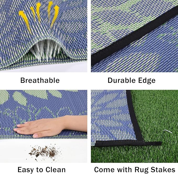 Ileading Reversible Outdoor Rug 6x9Ft Waterproof Patio Rug Carpet Portable Outdoor Plastic Straw Rug Large RV Camping Mat Rug for Patio, Clearance, Deck, Beach, Porch, Camping, Picnic, Colorful