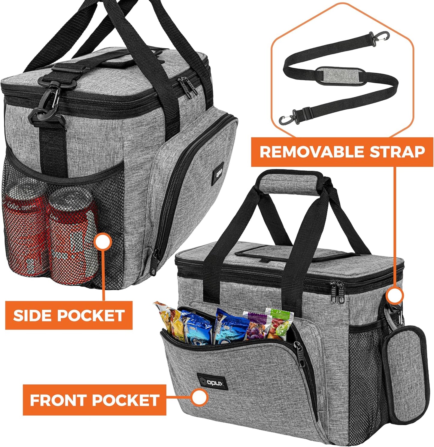 OPUX Soft Cooler Bag, Insulated Collapsible Lunch Cooler Bag for Men Work Camping Beach Travel, Portable Soft Sided Leakproof Waterproof Large Lunch Bag Box with Shoulder Strap 18 Cans, Heather Navy
