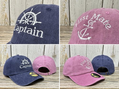 Enodtter Captain First Mate Matching Hats for Couples, Nautical Marine Sailor Hats, Navy Blue Pink Skipper Boating Baseball Caps