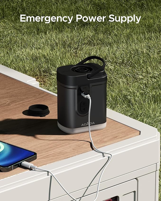 ACACIA Portable Air Pump for ACACIA Sleeping Pad, Rechargeable 4000mAh Battery Air Mattress Pump with Camping Light, Electric Air Pump for Inflatables with 5 Nozzles, Camping, Hiking, Pool, 4.8kPa