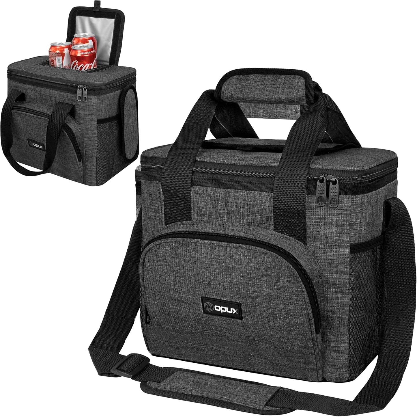 OPUX Soft Cooler Bag, Insulated Collapsible Lunch Cooler Bag for Men Work Camping Beach Travel, Portable Soft Sided Leakproof Waterproof Large Lunch Bag Box with Shoulder Strap 18 Cans, Heather Navy