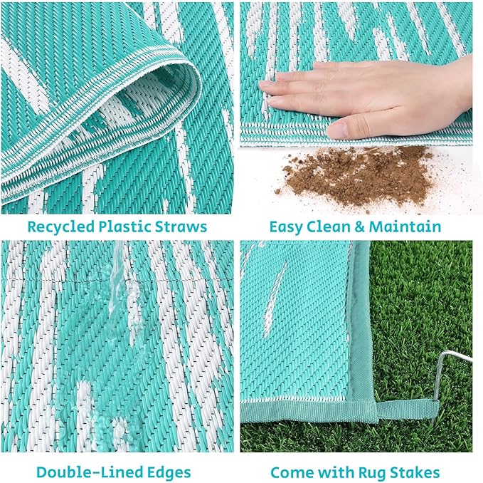 HEBE Outdoor Rug 9'x12' for Patios Clearance Waterproof Patio Mat Plastic Straw Rug Reversible RV Camping Tent Rug Outside Indoor Outdoor Area Rugs for RV,Deck,Beach,Balcony,Camper