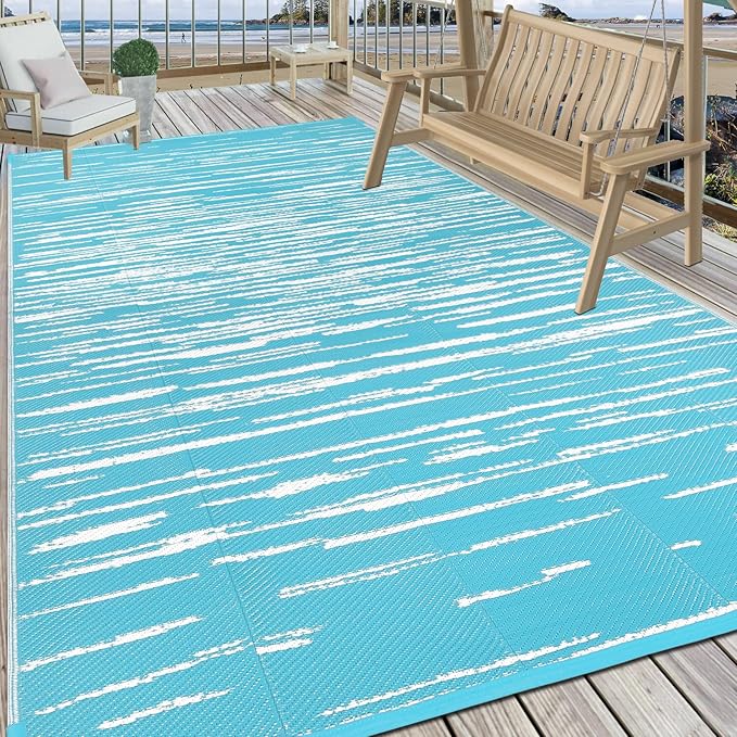 HEBE Outdoor Rug 6' x 9' Waterproof for Patios Clearance, Reversible Plastic Straw Rug Camping Carpet, Indoor Outdoor Area Rugs Patio Mats for RV,Picnic,Backyard,Deck,Balcony,Porch