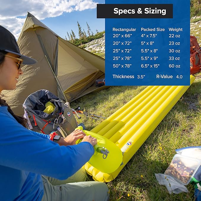 Big Agnes Divide Insulated | Lightweight, Compact, 3-Season Air Chamber Sleeping Pad, Regular, Warm Olive