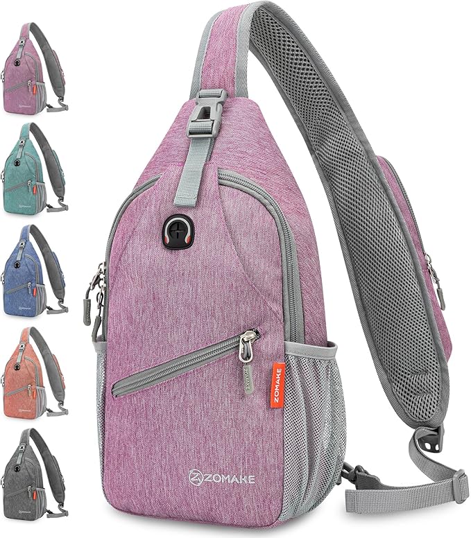ZOMAKE Small Sling Bag, Travel Sling Backpack, Waterproof Hiking Cycling Crossbody pack for Men Women(Purple)