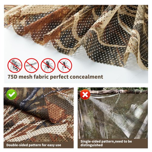 Senmortar Camo Netting, Camo Burlap 75D Camouflage Netting Quiet Mesh for Hunting Blinds Sunshade Camping Concealment Shooting Military Dry Grass Stands 5x10ft