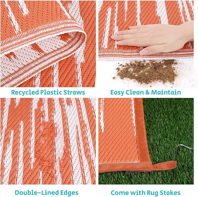 HEBE Outdoor Rug 8'x10' for Patios Clearance Waterproof Patio Mat Plastic Straw Rug Reversible RV Camping Tent Rug Outside Indoor Outdoor Area Rugs for RV,Deck,Beach,Balcony,Camper