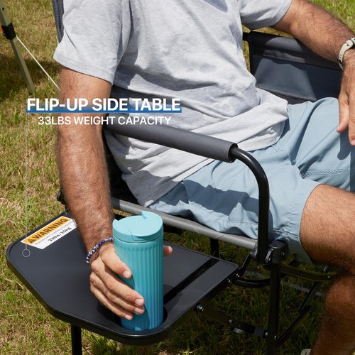 Outerspa Oversized Directors Chairs Heavy Duty Folding Outdoor Chairs with Detachable Side Pocket and Adjustable Side Table for Outside,Lawn,Fishing, Folding Camping Chair up to 350Lbs Capacity (Grey)