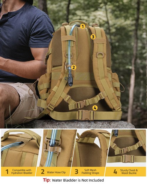 CVLIFE Tactical Backpack Military Molle Backpack for Men Women, Army Daypack with Laptop Compartment, 40L Assault Pack Rucksack Bug Out Bag for Outdoors Hiking Travel Camping, Tan